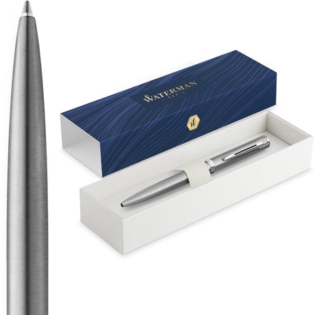 Stylo à bille impression Waterman | pointe moyenne avec recharge d'encre bleue | acier inoxydable avec finition palladiée | coffret cadeau