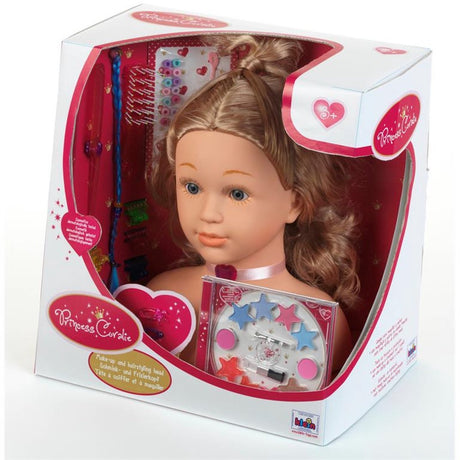 Klein Toys Princesse Coralie - Tête ''Sophia'' avec maquillage - incl. coffret maquillage, outils et décorations capillaires - maquillage testé dermatologiquement