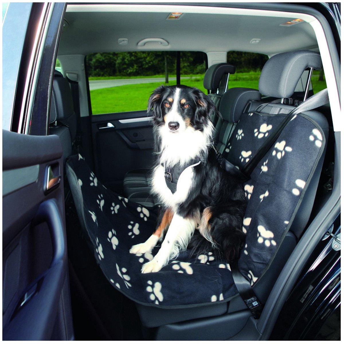 Trixie - couverture pour chien - siège arrière de voiture - empreinte de patte - polaire en nylon - noir beige - 145x65 cm