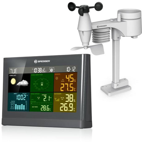 Station météo Bresser 5-en-1 - avec capteur extérieur multifonction - avec pluviomètre et anémomètre - gris
