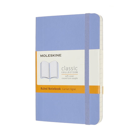 Carnet classique Moleskine - pochette - couverture souple - ligné - bleu hortensia