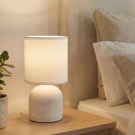 Briloner ino - lampe de table chambre - avec abat-jour en tissu base en céramique - lampe de chevet - lampe de table - ø15cm x 28 cm - blanc