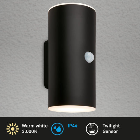Briloner - lampe d'extérieur - lima - détecteur de mouvement - capteur crépusculaire - batterie rechargeable - chargement via USB - protection contre les projections d'eau - 15,5 x 7 x 8,5 cm - noir