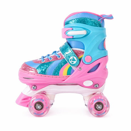 Patins à roulettes Move - quad rainbow réglable m 34-37 - blanc rose bleu - roues lumineuses - taille réglable 34 au 37