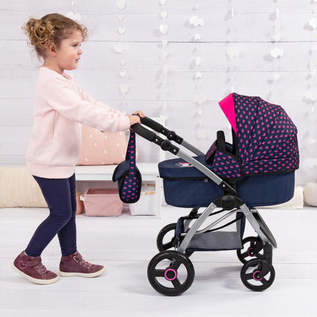 Landau pour poupée design Bayer city max avec sac, réglable en hauteur, roues pivotantes à l'avant, transformable en poussette, panier intégré