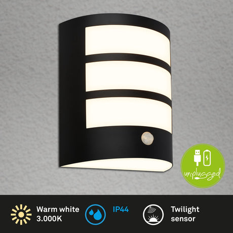 Briloner - applique rechargeable - éclairage extérieur LED - avec batterie - avec détecteur de mouvement - avec capteur crépusculaire - 18 x 15 x 7 cm - noir