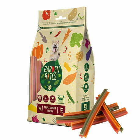 Garden Bites duvoplus - triple sticks végétaliens snacks pour chiens - friandises pour chiens - végétarien sans gluten - moyen 12pcs