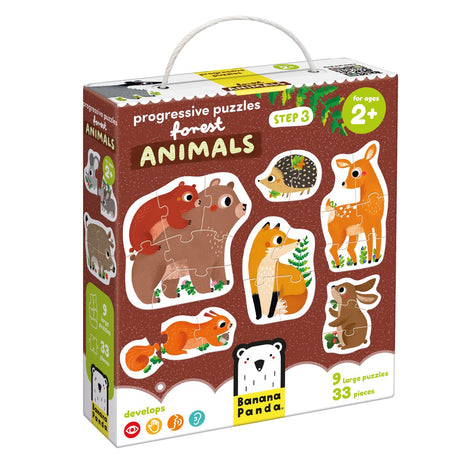 Panda banane puzzle étape par étape animaux de la forêt 2+.