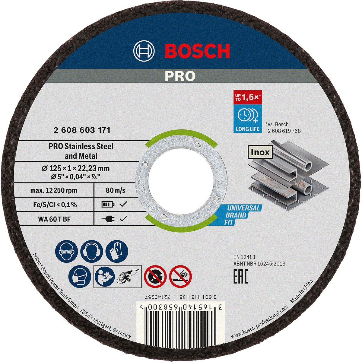 Disque à tronçonner Bosch droit standard pour acier inoxydable - rapido wa 60 t bf, 125 mm, 22,23 mm, 1,0 mm 1er