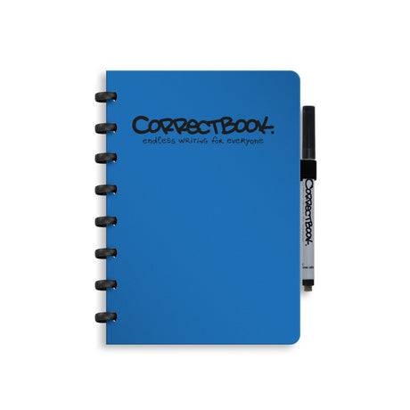 Carnet effaçable Correctbook a5 – carnet réutilisable – bleu terre – ligné – avec lingette pour stylo – peut être complété par des pages supplémentaires