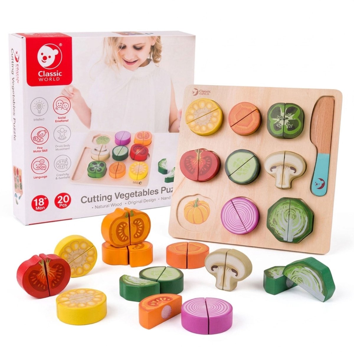 Légumes à couper en bois du monde classique, 20 pcs.