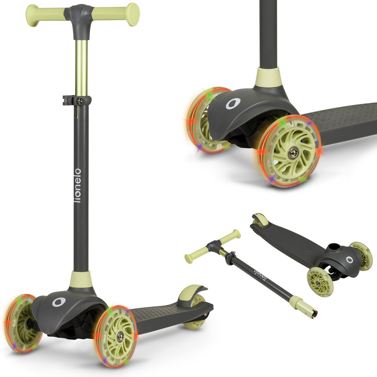 Trottinette enfant Lionelo jessy - trottinette 3 roues - tranche d'âge 3+ - max 50kg - éclairage LED dans les roues - hauteur réglable 65-70-75-80 cm