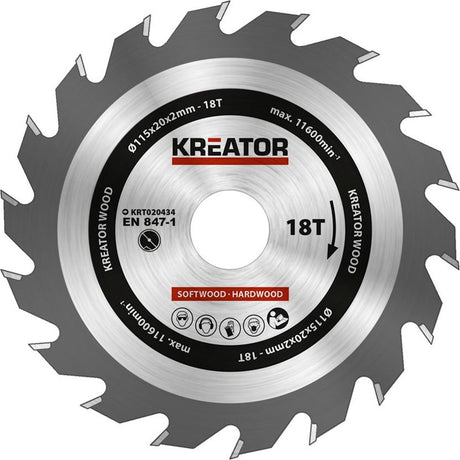 Kreator krt020434 lame de scie bois - ø115 mm - 18 t