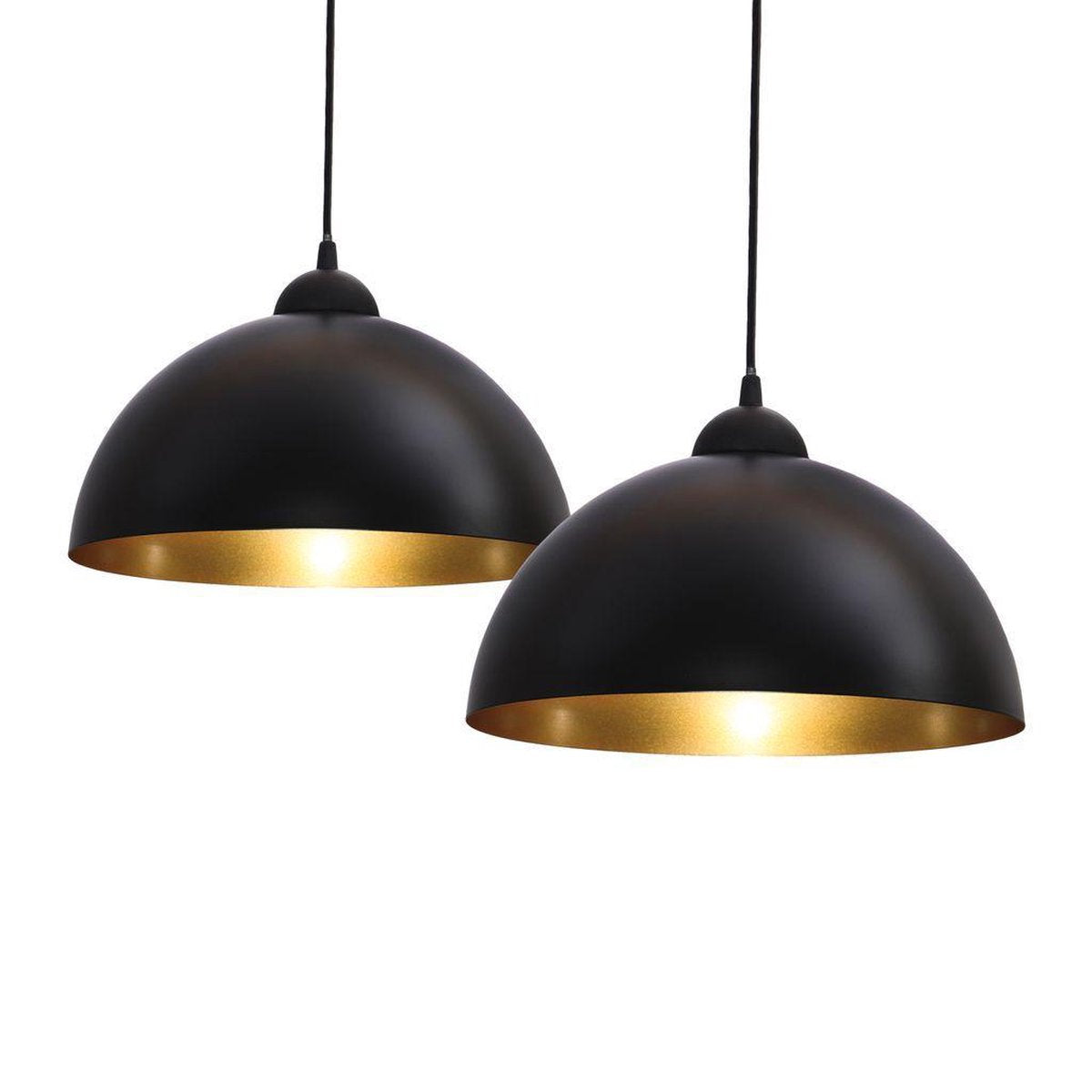B.k.licht - set de 2 lampes suspendues - chambre - salle à manger - noir doré - 2 pièces - raccord E27