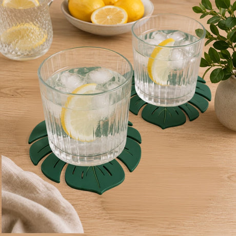 Alpina onderzetters bladvorm – set van 2 glas onderzetters – groen