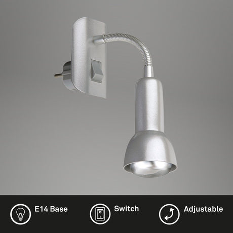 Briloner paku - lampe enfichable - lampe à douille - spot à fiche flexible - douille veilleuse - lampe enfichable - excl. E14 - argent
