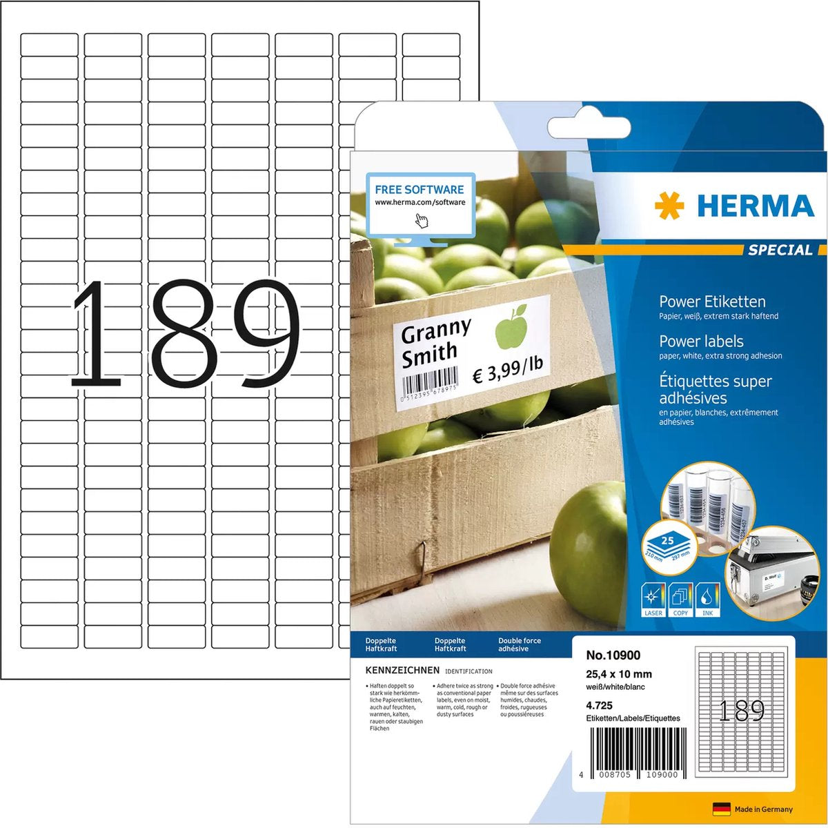Herma 10900 a4 25,4x10 mm. liaison de puissance