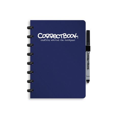 Carnet effaçable Correctbook a5 – carnet réutilisable – bleu nuit – vierge – avec lingette pour stylo – peut être complété par des pages supplémentaires