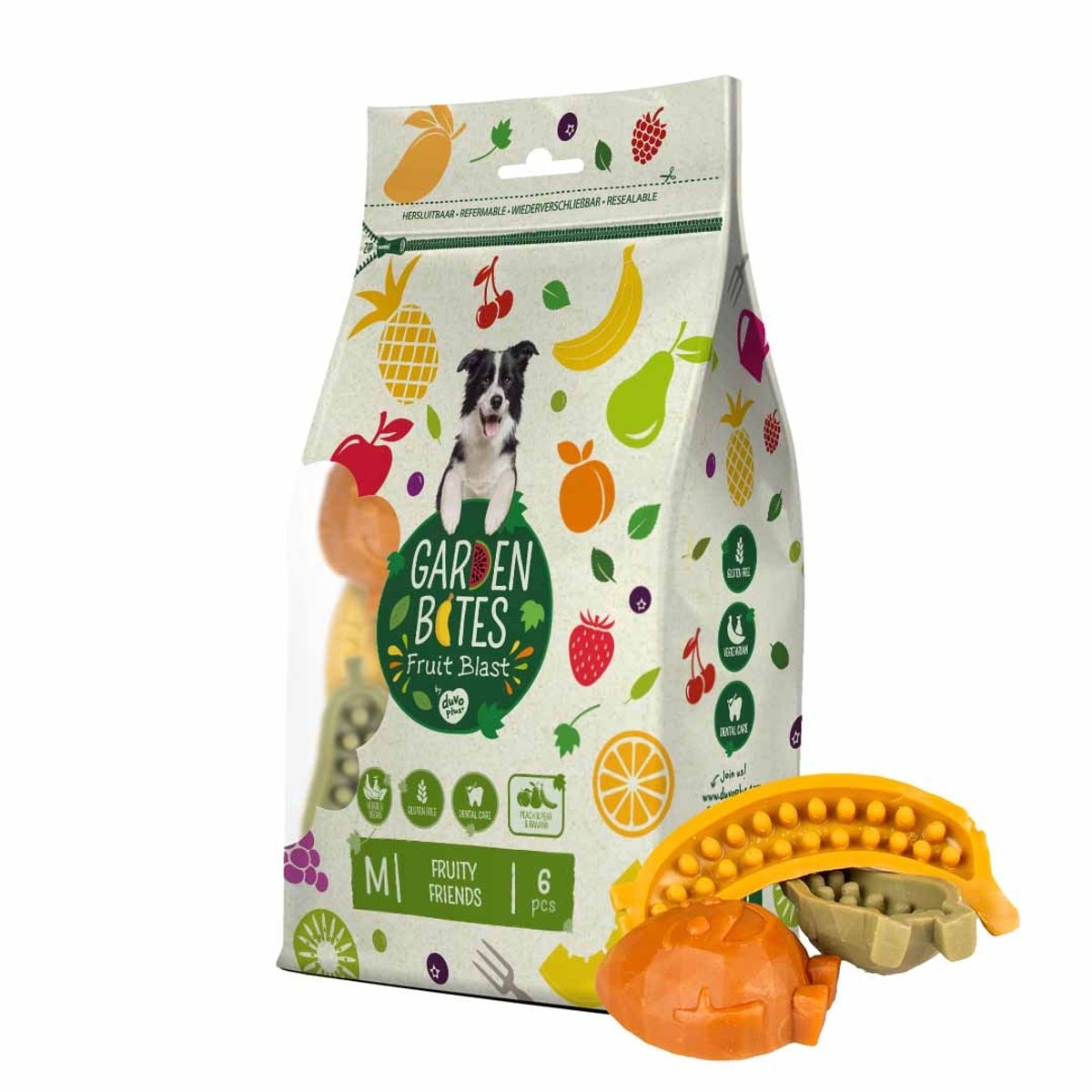 Garden Bites duvoplus - snacks pour chiens fruités amis - friandises pour chiens - végétarien sans gluten - moyen 6pcs