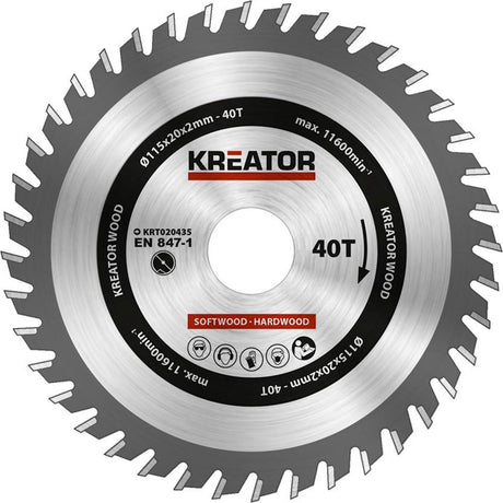 Kreator krt020435 lame de scie bois - ø115 mm - 40 t