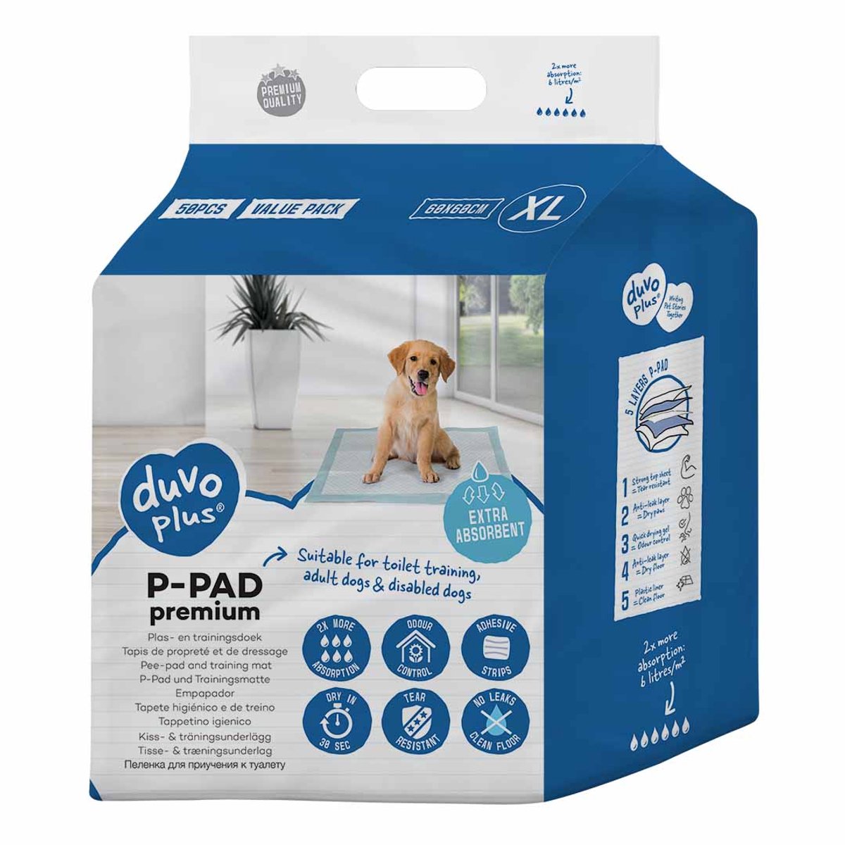Duvo + p-pad premium xl - 60x60cm 50 pièces