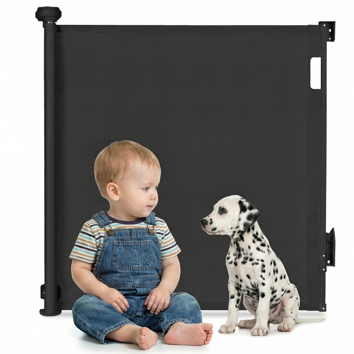 Barrière d'escalier enroulable Lionelo Thea jusqu'à 140 cm - sans seuil - double verrouillage - résistante aux UV - indicateur de verrouillage - 3 clips de fixation - barrière de sécurité pour enfant animal - pour intérieur extérieur - en 1930:2011