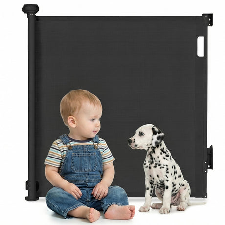 Barrière d'escalier enroulable Lionelo Thea jusqu'à 140 cm - sans seuil - double verrouillage - résistante aux UV - indicateur de verrouillage - 3 clips de fixation - barrière de sécurité pour enfant animal - pour intérieur extérieur - en 1930:2011