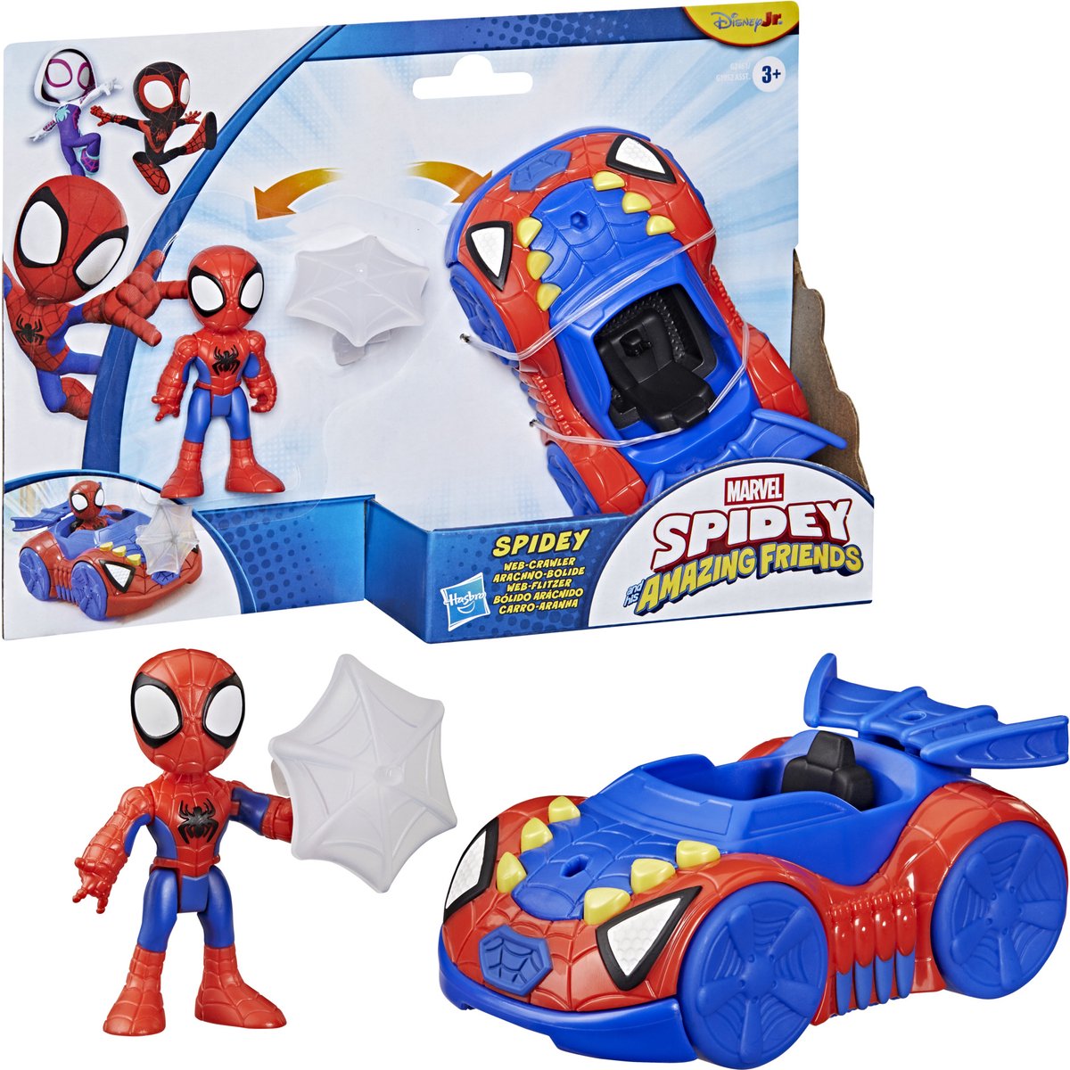 Marvel Spidey avec une voiture jouet à chenilles Spider Web