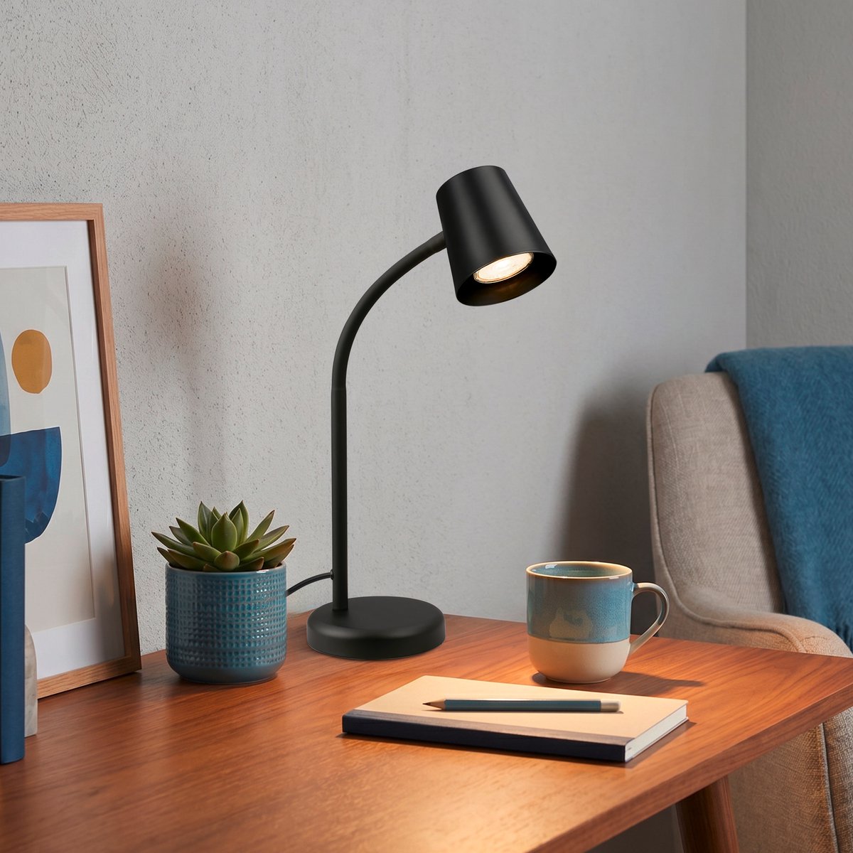 Briloner skriva - lampe de table - lampe de bureau - avec cordon - lampe de table rotative - excl. gu10 - 13 x 38,5 cm - noir