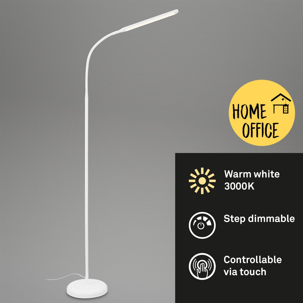 Briloner pivaz - lampadaire dimmable - lampadaire de salon - avec touche - blanc - h: 126,5cm
