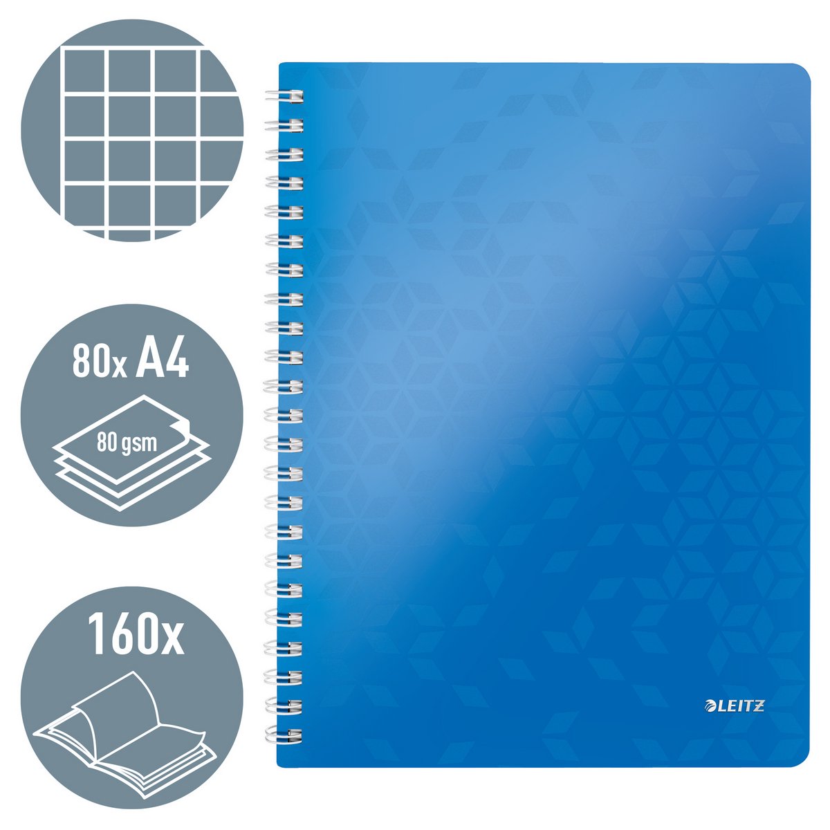 Leitz wow cahier taille 21 x 297 cm (A4) à carreaux 5 mm bleu