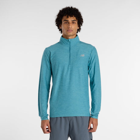 Pull de sport homme New Balance Space Dye 1 4 zip - big teal heather