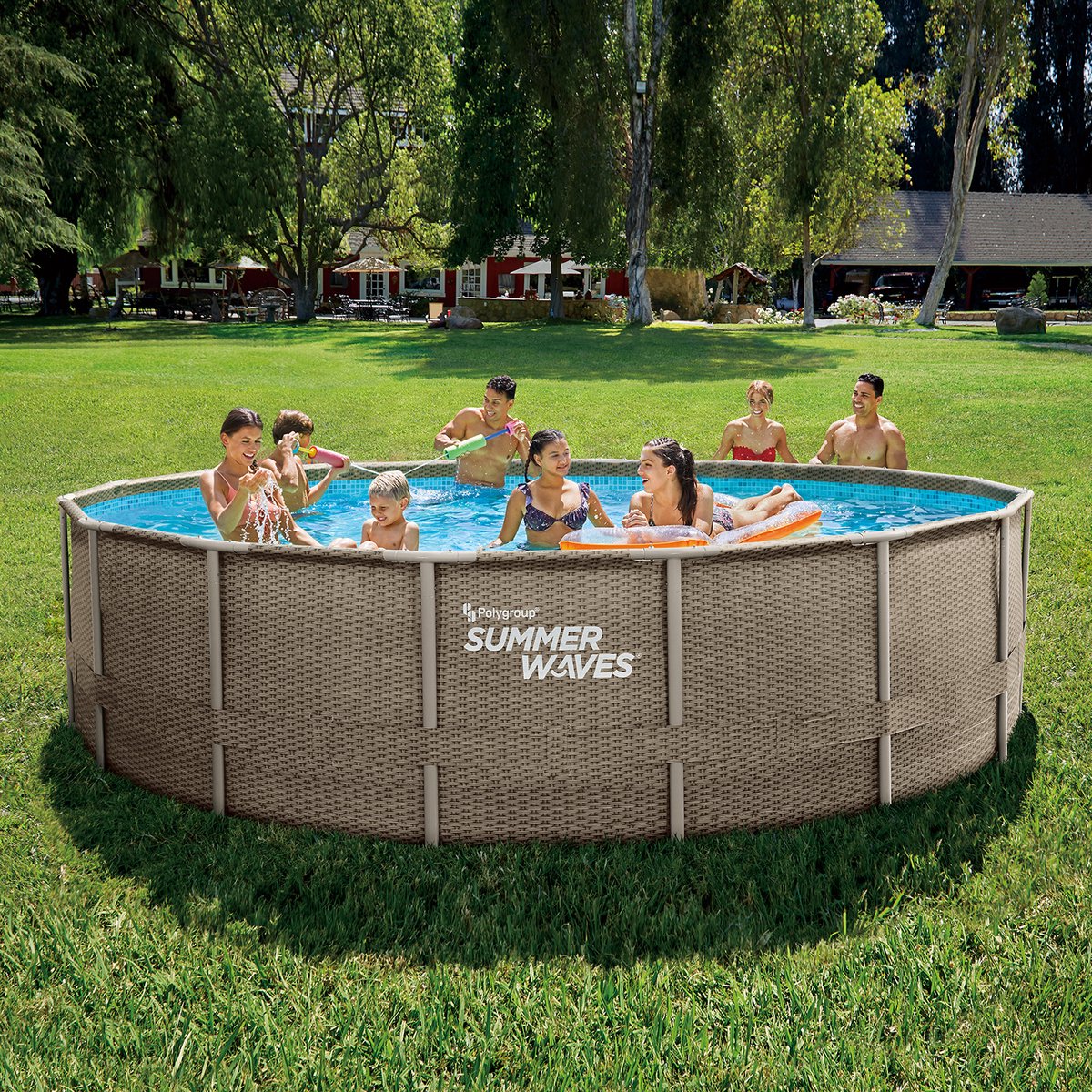Piscine à cadre Summer Waves tissage rond - ⌀488 x 122 cm - piscines - avec pompe de filtration - pompe de piscine - cartouche filtrante - couverture - tapis de sol - échelle - kit d'entretien