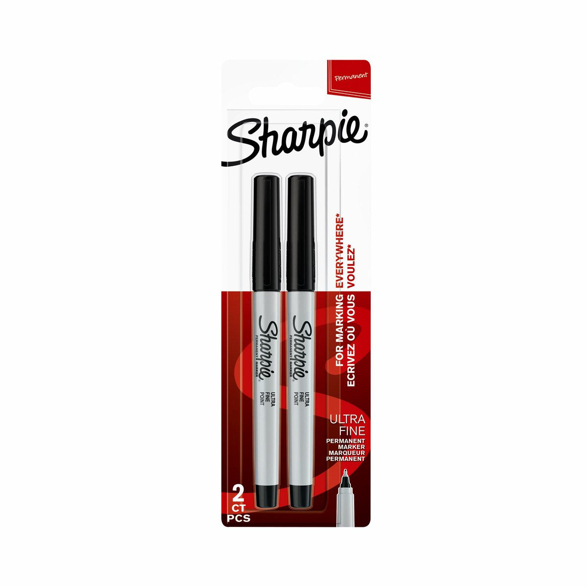 Marqueurs permanents Sharpie | pointe ultrafine | encre noire | 2 pièces