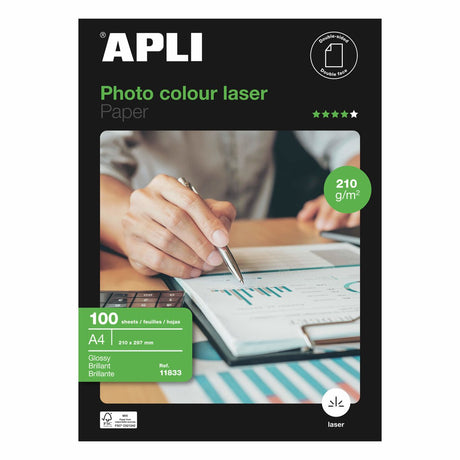 Apli papier photo brillant laser 100 feuilles double face a4 160 g m2