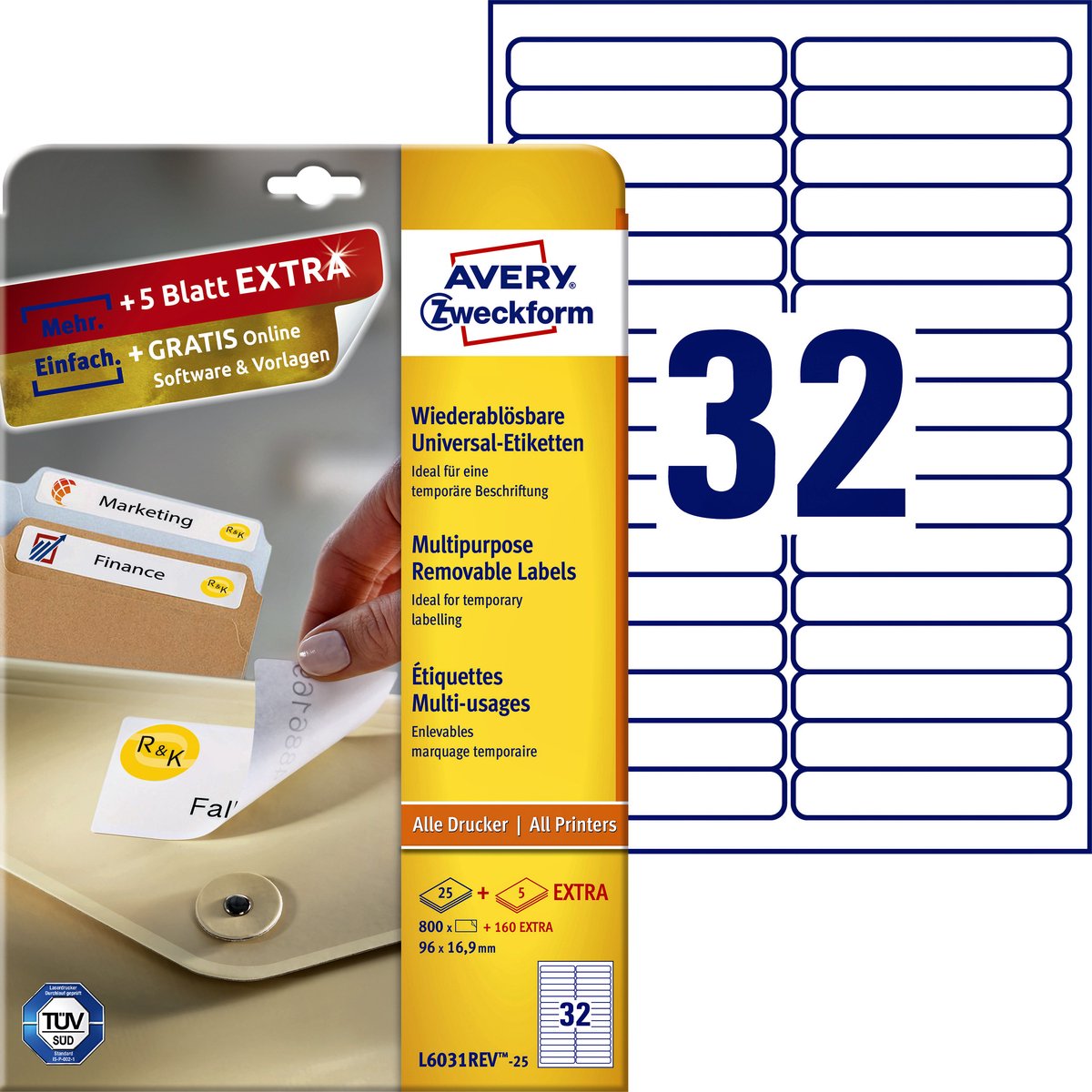 Etiquettes amovibles sans marque Avery sans marque 96 x 16,9 mm (25)