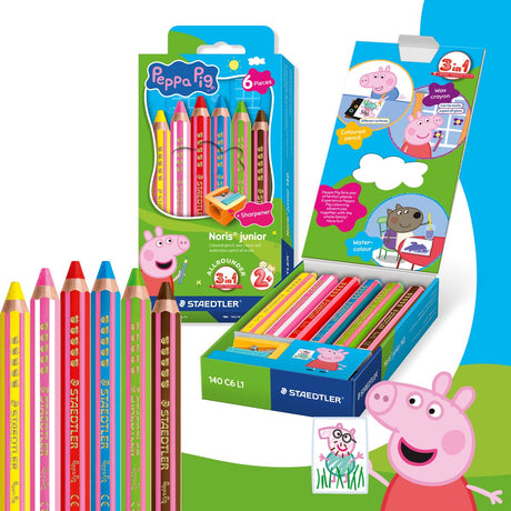 Staedtler peppa pig x noris junior crayon de couleur 3 en 1 - lot de 6 pcs