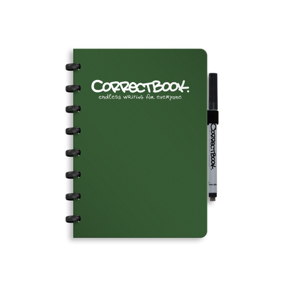 Carnet effaçable Correctbook a5 – vert forêt – ligné – carnet réutilisable – avec lingette pour stylo – peut être complété par des pages supplémentaires