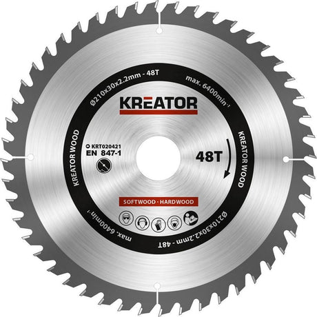 Kreator krt020421 lame de scie bois 210 mm - 48t