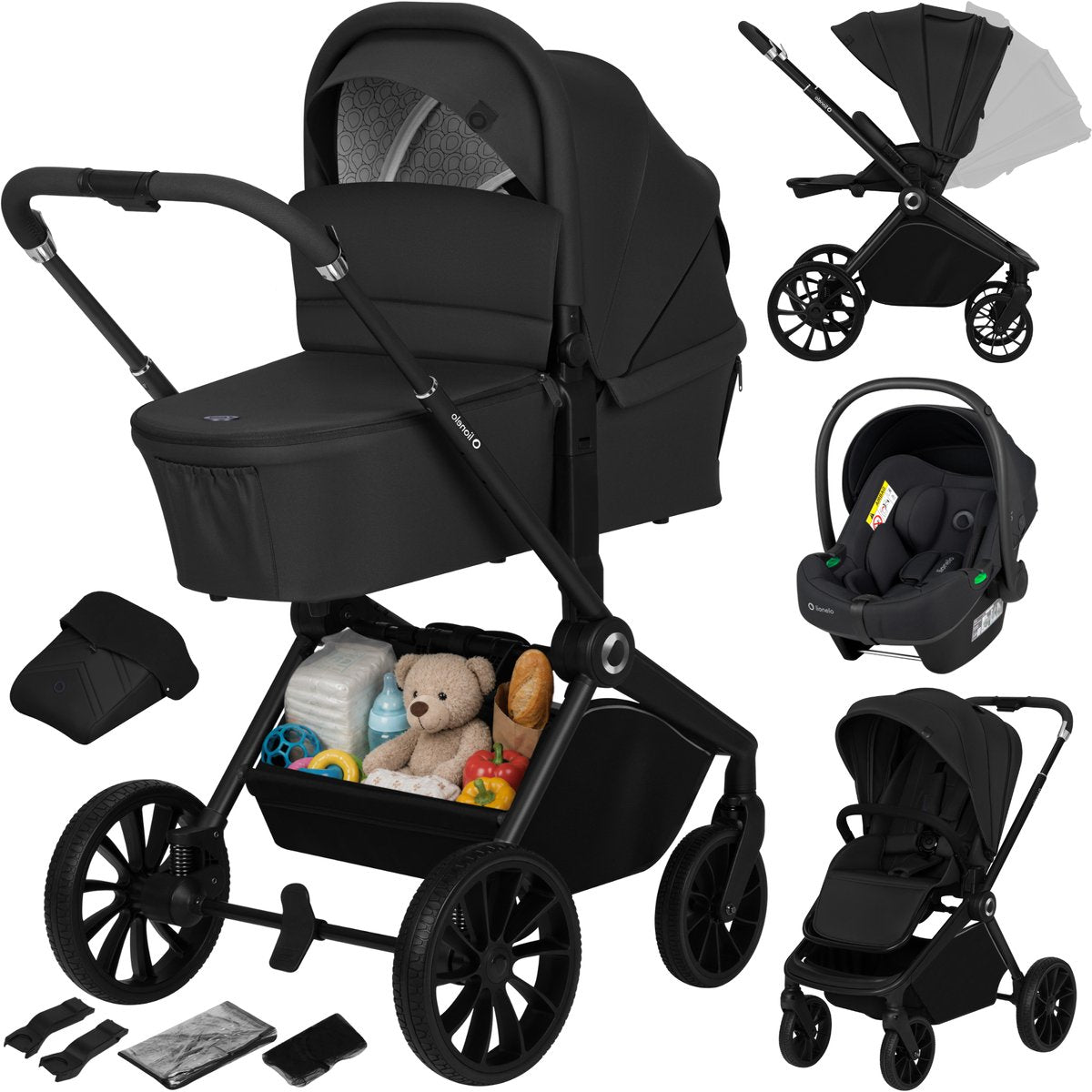 Lionelo mika plus - poussette 3en1 - ensemble xxl - incl. siège auto i-size - polyvalent et toute l'année - grandes roues - jusqu'à 22 kg - utilisation d'une seule main - pour tous types de terrains - kit d'accessoires