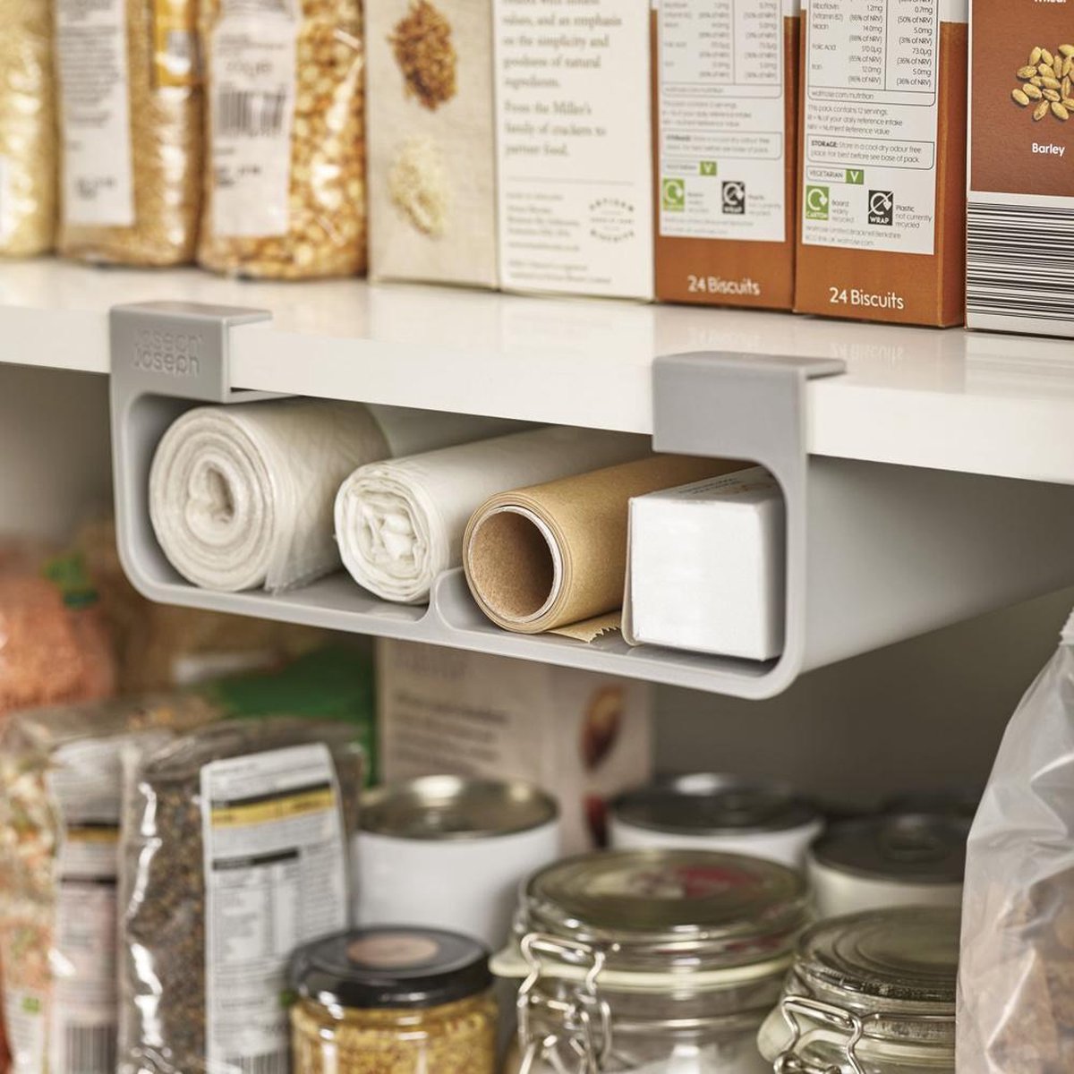 Joseph Joseph Organisateur d'armoire de cuisine pour papier d'aluminium, film alimentaire, papier sulfurisé et sacs - support peu encombrant - gris - moyen