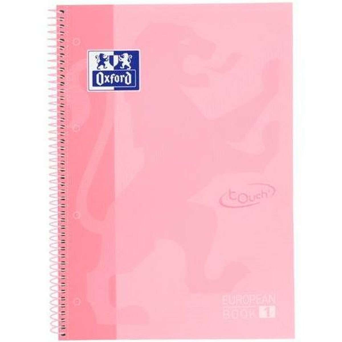 Oxford school europeanbook - notitieboek - gekleurde rand - a4+ - ruit 5mm - 80 vel - 4 gaats - hardcover - pastel roze
