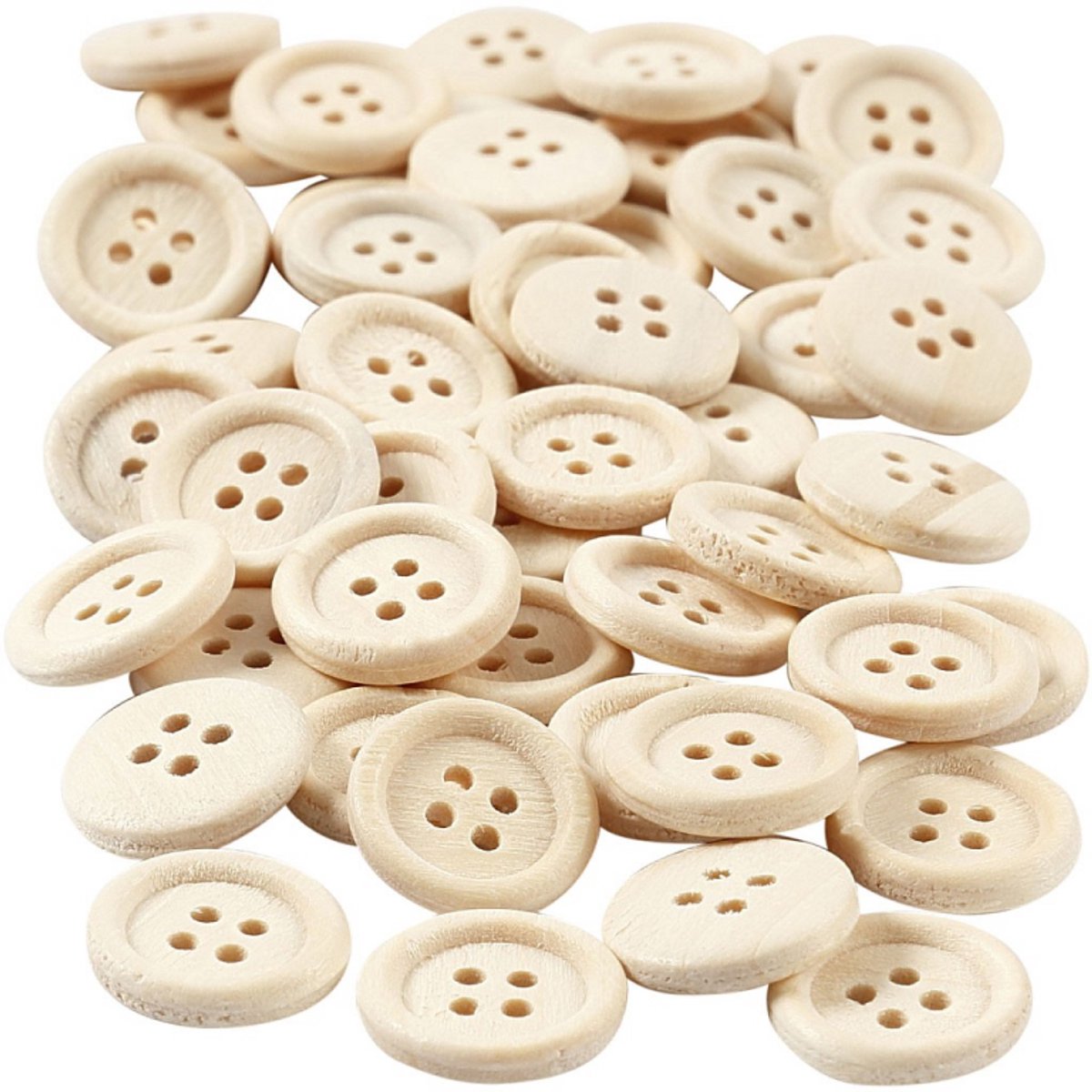 Boutons en bois Creativ company, d 15 mm, 4 trous, 50 pièces 1 boîte