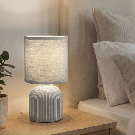 Briloner ino - lampe de table de chambre - avec abat-jour en tissu, base en céramique - lampe de chevet - lampe de table - ø15cm x 28 cm - gris