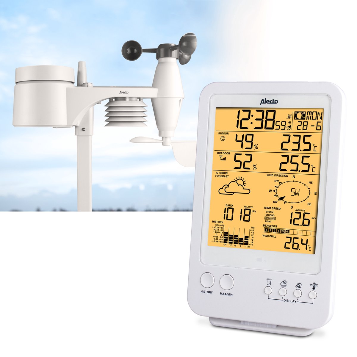 Alecto ws-4800 - station météo professionnelle avec capteur extérieur sans fil - 6-en-1