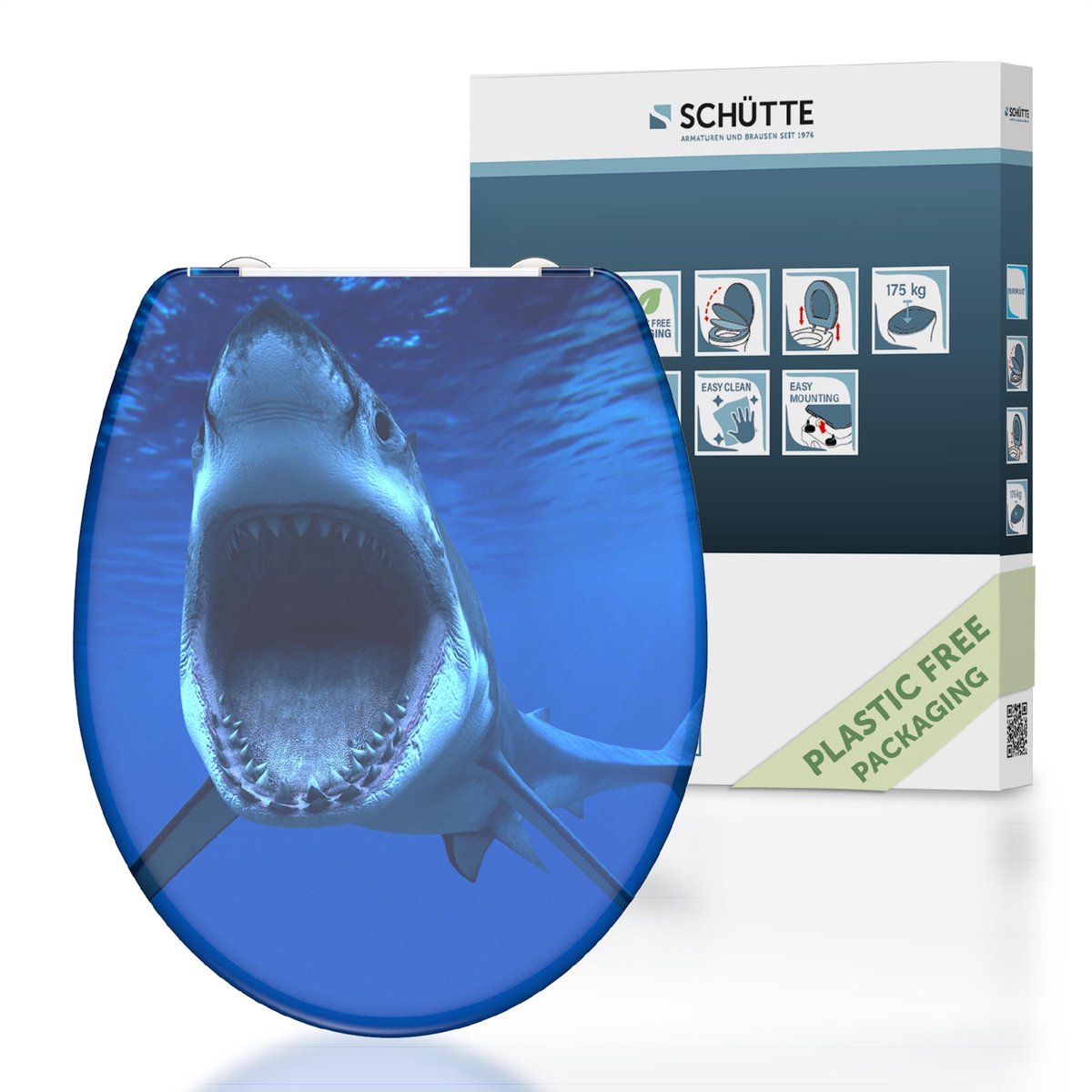 Siège de toilettes Schütte avec requin à libération rapide en fermor