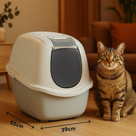 Bac à litière Flamingo – trini – taupe – taille l – 39x55x41 cm – toilette pour chat avec couvercle filtre à charbon – recyclable sans odeur – fabriqué en Europe