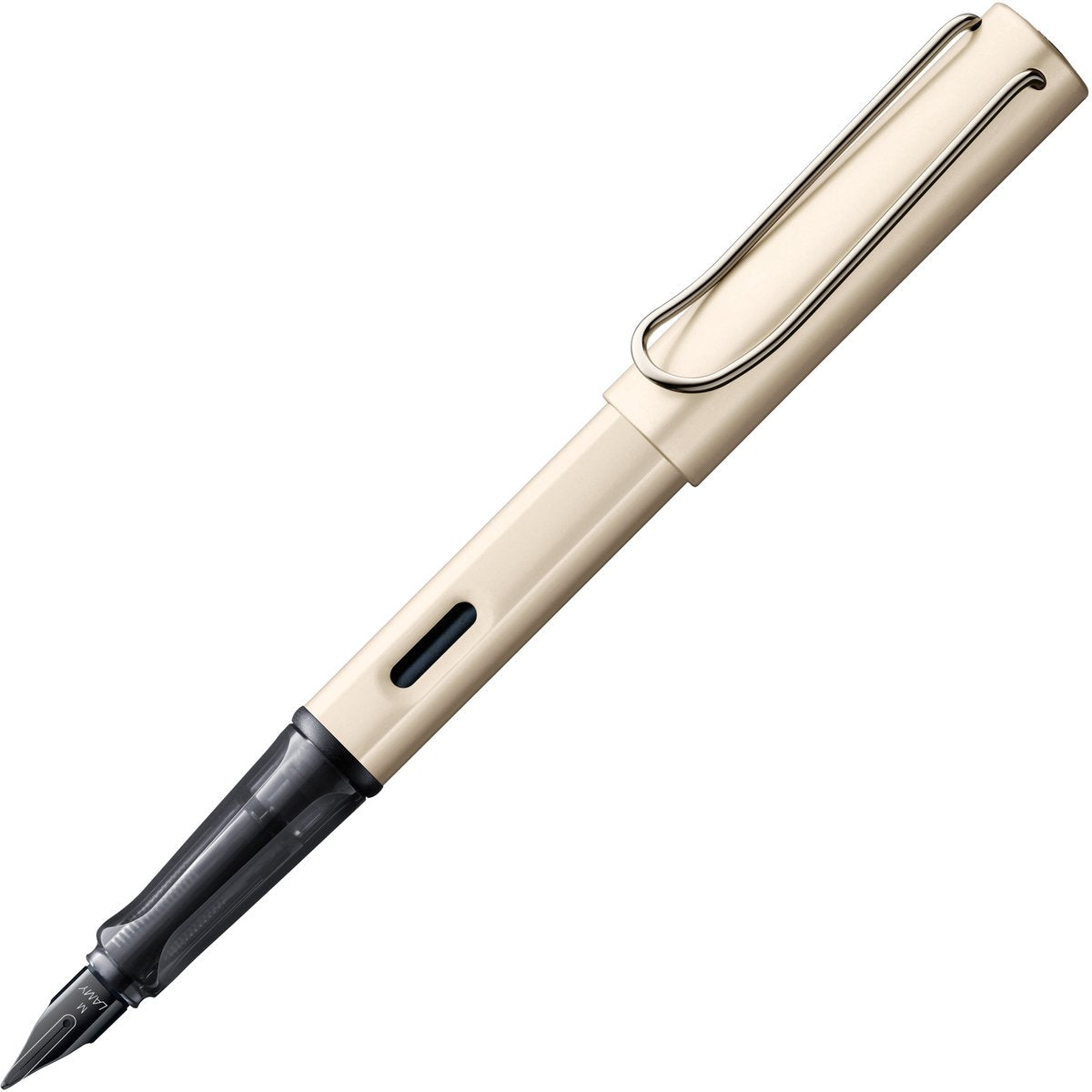 Stylo plume de luxe Lamy lx 058 en aluminium clair de couleur palladium avec finition en métal précieux et plume en acier PVD noir brillant, avec cartouche d'encre bleue T 10 et emballage cadeau
