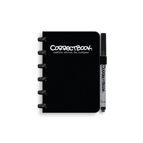 Carnet effaçable Correctbook a6 - carnet réutilisable - encre noir noir - ligné - avec lingette pour stylo - peut être complété par des pages supplémentaires
