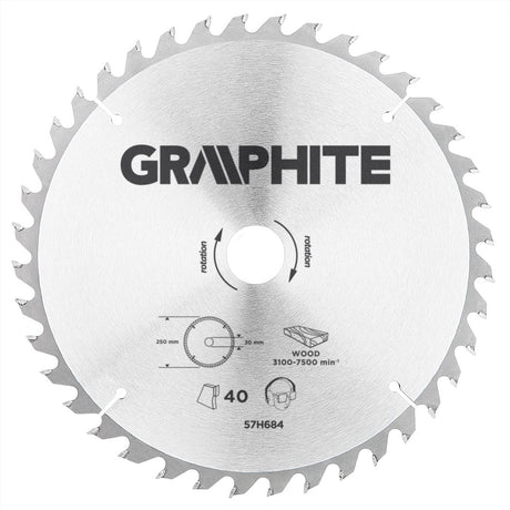 Lame de scie circulaire graphite pour bois 250mm, alésage 30mm, dents 40, épaisseur 3.2, cales 16 20 25, tct